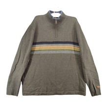 Columbia Men's 1/4 Zip Knit Sweater XL Long Sleeve Green Chest Striped Mock Neck