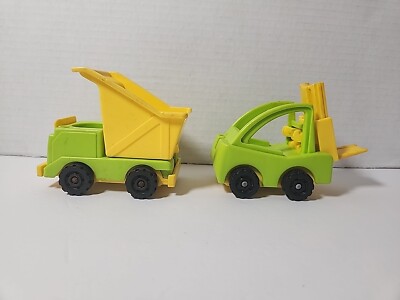 Vintage Fisher Price Little People Construction Vehicles Fork Lift & Dump Truck