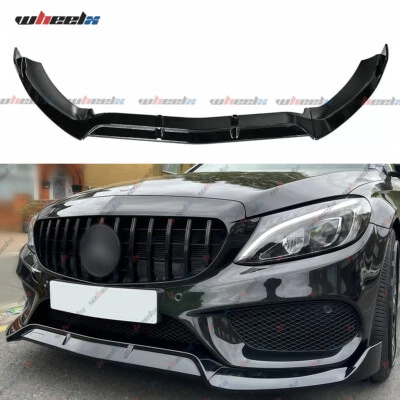 WHEELX FRONT LIP SPLITTER SPOILER FOR MERCEDES C CLASS W205 C205 AMG 2014+ GLOSS BLACK