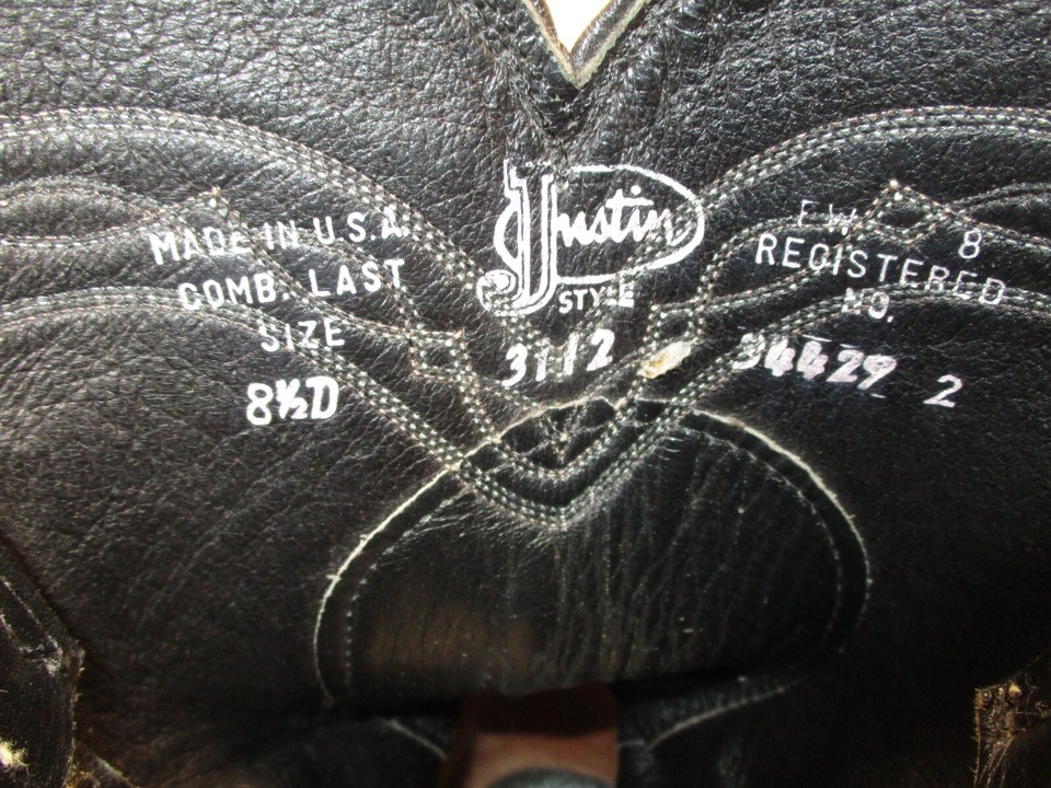 Justin Black Lizard Leather Roper Style 3112 Pull On Cowboy Boots Mens ...