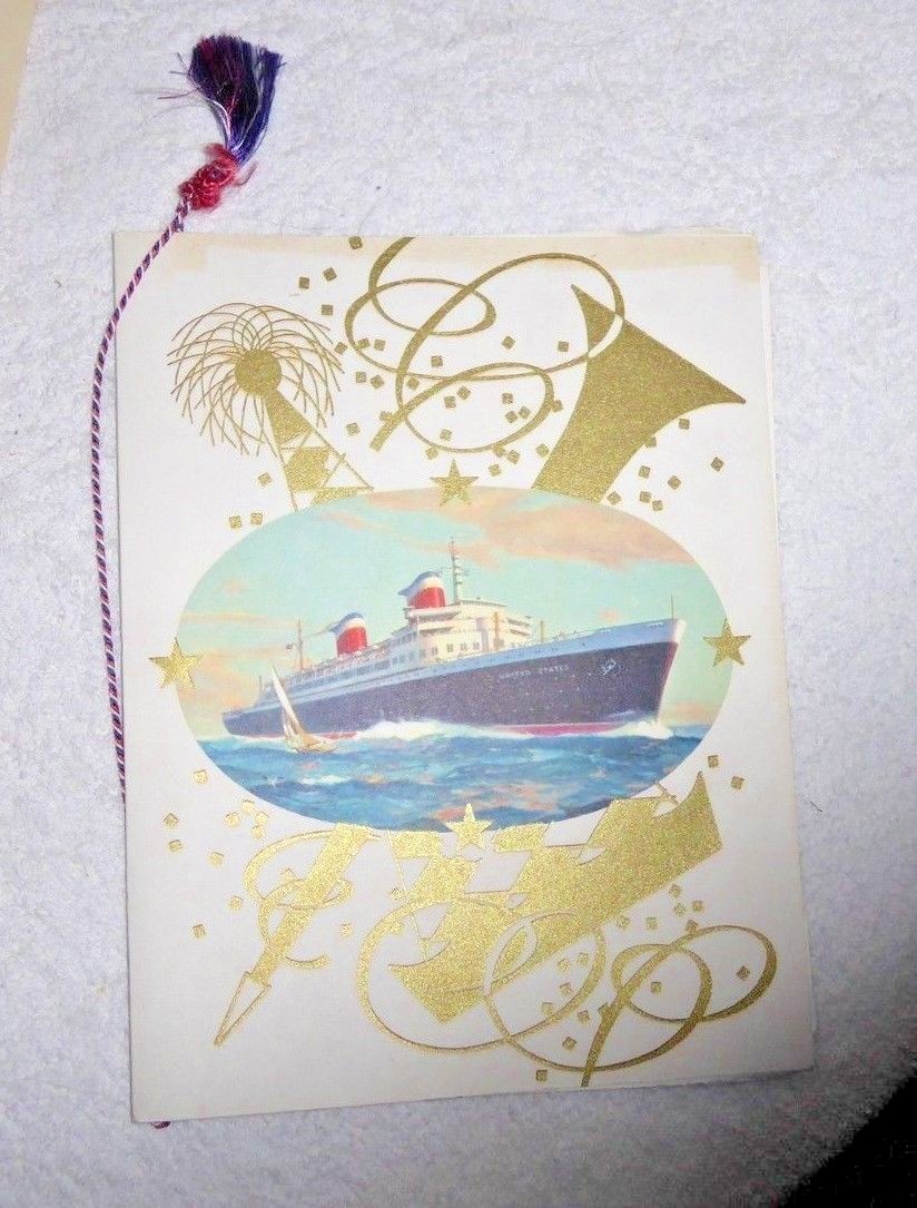 Menu Original SS America - 21 Mars 1964 - United States Line - Occasion