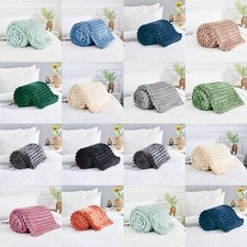 Image of Chunky Ribbed Fleece Throw Soft Warm Cosy Couch Sofa Settee Chair Bed Blanket