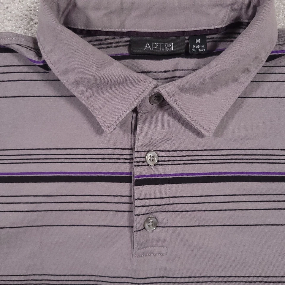 Apt 9 Polo Shirt Men's Medium Gray Purple Striped Casual Golf Short Sleeve - Image 4 of 4