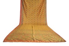 FNC Vintage Yellow Sambalpuri Ikat Sarees Handwoven Art Silk Sari Fabric Antique