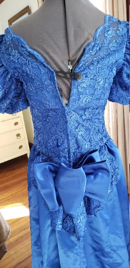 Западный салон костюм винтажный 80-х платье викторианской платье шнурует вверх корсет синий - Изображение 3 из 4