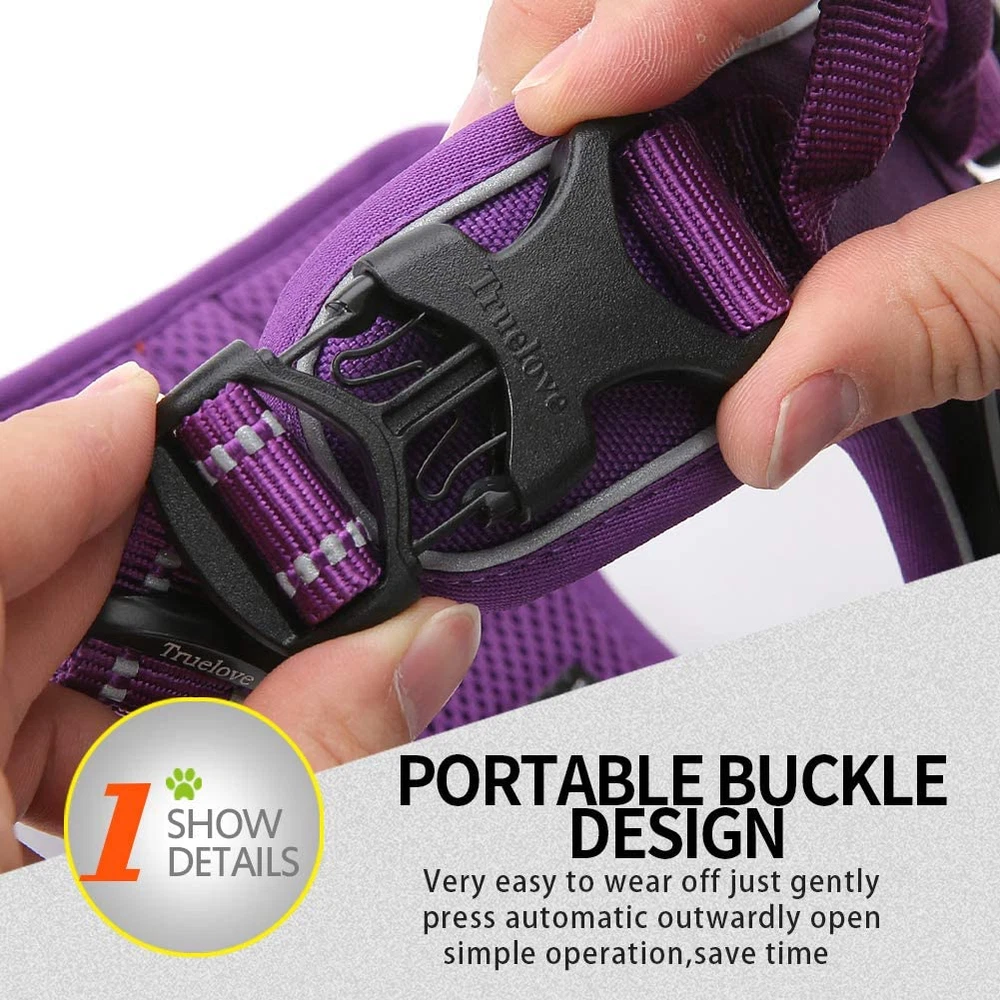 Dog Harness Soft Front. Reflective No Pull Harness with Handle and 2 Leash Att