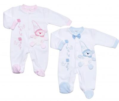 WINZIGER BABY JUNGEN SCHLAFANZUG WEISS VELOURS TEDDY DESIGN PREM FRÜHCHEN OUTFIT JUNGE