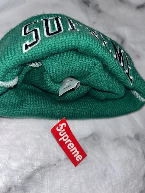 SUPREME Bonnet/Chapeau Tricoté Pompom Point Contraste Vert   Taille Unique NEUF
