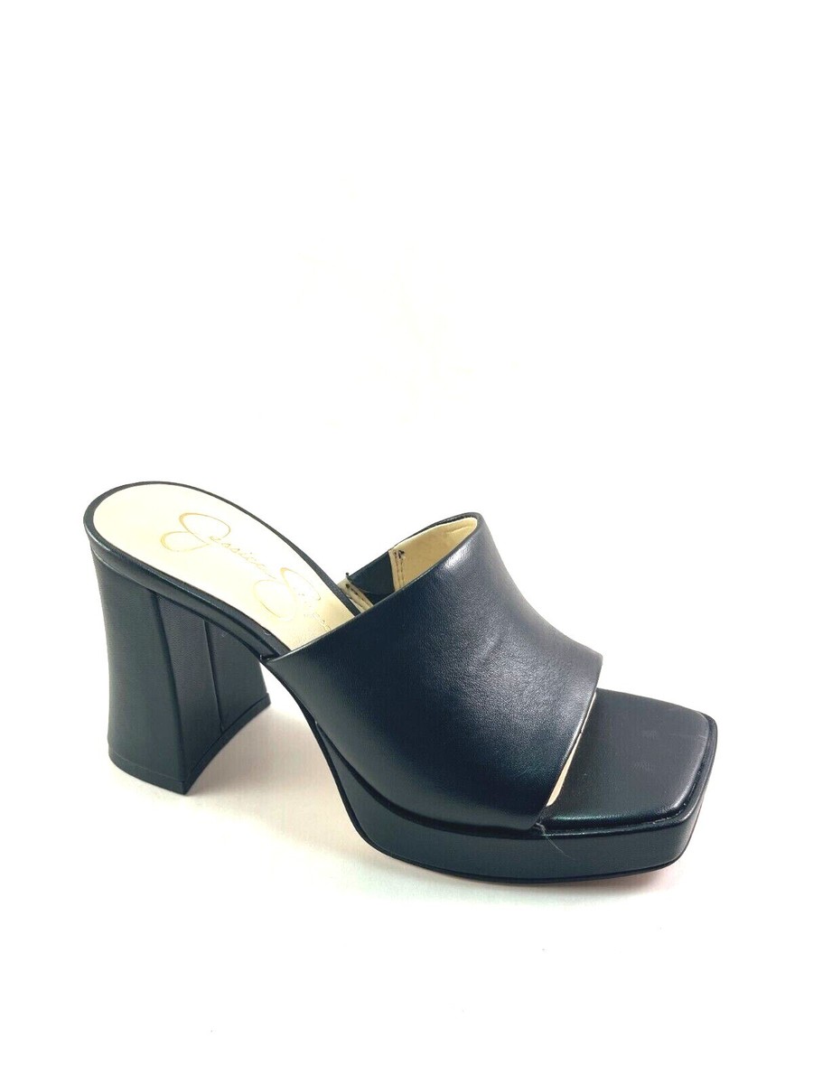 Jessica Simpson Kashet Black Leather Block Heel Platform Slip On