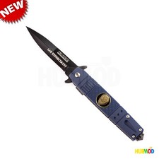 7.25" TAC-FORCE Police Navy Blue Folding Pocket Knife Stiletto Glass Breaker
