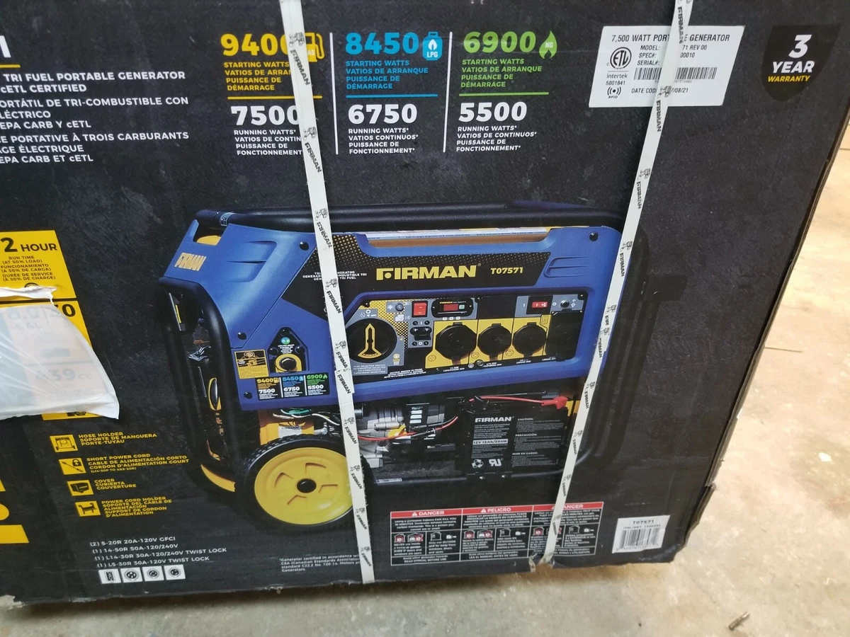 Firman T07571 7500W Running 9400W Peak Tri Fuel Generator