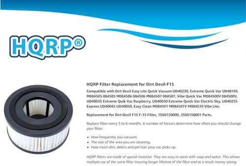 2 filtri HQRP per aspirapolvere Dirt Devil UD40230, UD40195, M084500V, 084500V - Foto 6 di 6
