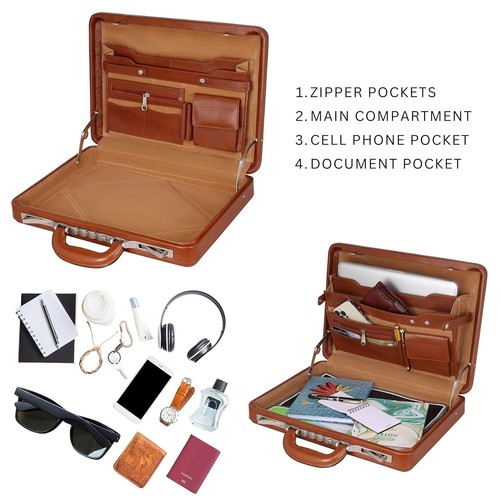 ACEKING ITALIAN FULL GRAIN LEATHER BRIEFCASE HARD ATTACHE OFFICE DOCUMENT SECURE - Picture 24 of 28