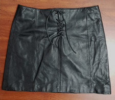 Wilsons Maxima BLACK LEATHER MINI SKIRT FRONT LACE SIZE 6 LINED