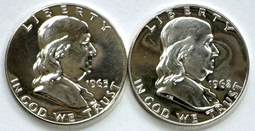1962, 1963 Franklin Half Dollar, Proof, Uncertified, NR