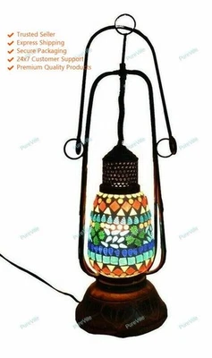 Lampe de nuit en verre avec belle lampe de table indienne en mosaïque - Photo 1/4