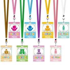 8 Sets Hall Pass Lanyards, Unbreakable PVC Hall Passes for Classrooms Teacher...