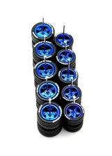 5x Blue 5 Star 10/12mm Real Rider Wheels w/ Rubber Tires for 1/64 Scale Cars