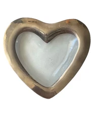 ANNIEGLASS :: 8”  “Heart” Glass Dish Platinum Silver Rim SIGNED CALIF USA