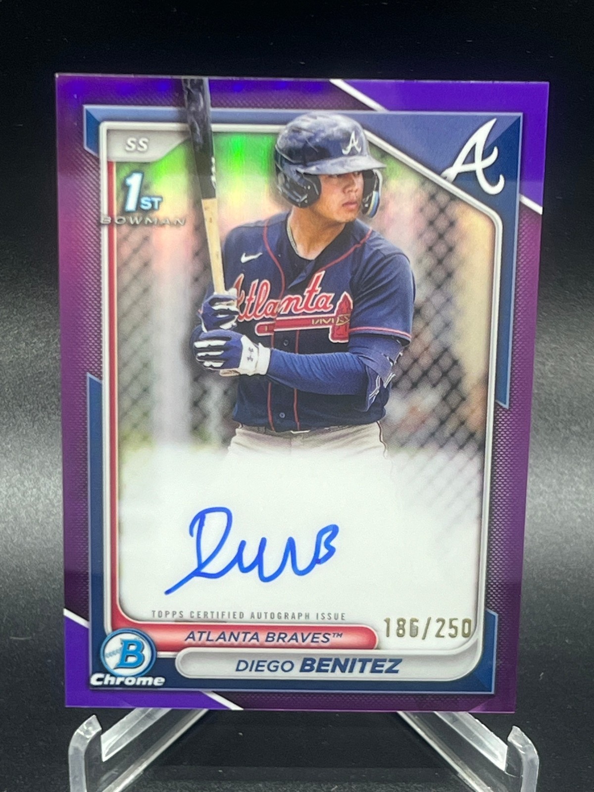 2024 BOWMAN DIEGO BENITEZ PURPLE CHROME REFRACTOR AUTO 186/250 BRAVES CPA-DB