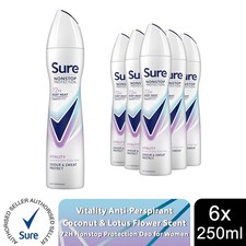 Image of Sure Women Vitality Deodorant Spray with 72H Nonstop Protection 250ml, 6 Pack