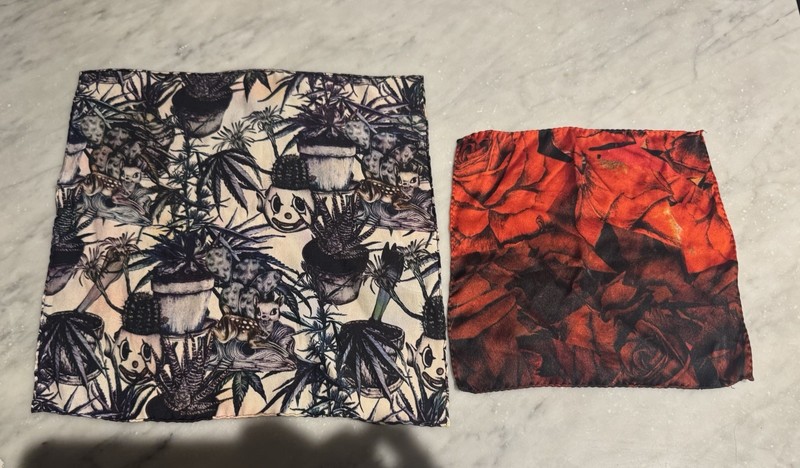 Paul Smith Silk Pocket Squares – Set of 2 – Jungle Print & Cut Red Roses