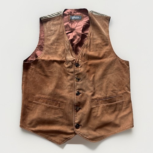 VTG Men’s BALLY Suede Leather Vest (M) Buckle Back Western Cowboy Chore Italy