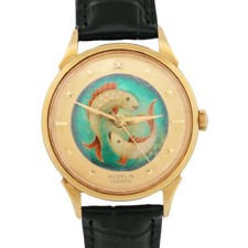 RARE VINTAGE GUBELIN Ipso Matic CLOISONNE ENAMEL FISH 35mm 18K Gold Automatic