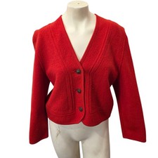 Kitz Pichler Austria Red Boiled Wool Cardigan Jacket Trachten US 12 L