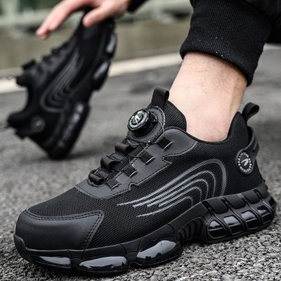 Men Safety Toe Work Shoes Rotating Buckle Breathable Non-Slip Steel Toe Sneakers