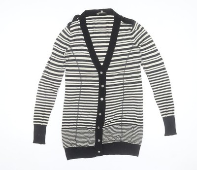 MaxMara Weekend Damen Strickjacke schwarz gestreift V-Ausschnitt Langarm M