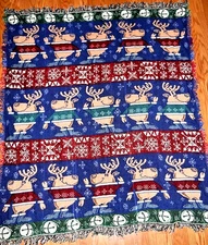 Vintage MOHAWK Home Tapestry Woven Blanket Throw Decor~ Reindeer Snow Theme~ NEW
