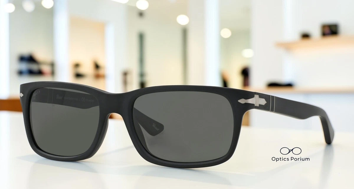 PERSOL PO3048S 900058 Rectangle Black Polarized Green 58 mm Men's Sunglasses