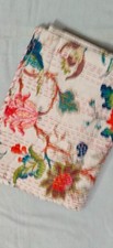 Indian Handmade Floral Twin Size Cotton Kantha Quilt Throw Blanket Bedspread