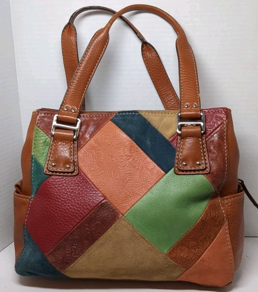 FOSSIL Multi-Color Patchwork Leather/Suede Small … - image 1