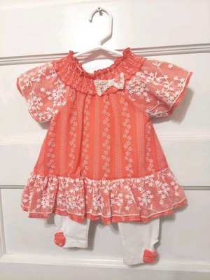 Nwts Forever Me Infant Girl's Size 24 Mths Orange & White Tunic Top Leggings Set