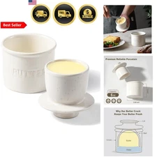 Butter Crock with Lid Ceramic French Butter Dish for Spreadable Butter White