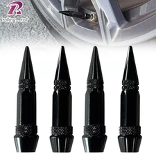 4 Pcs Aluminum Metal Long Spike Valve Stem Caps Wheel Tire Air Cap Black New