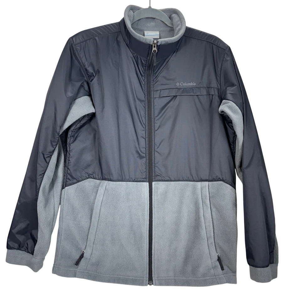 Chaqueta Columbia Boys XL (18/20) Gris Azul Marino Oscuro Forrada de Vellón Nylon Cremallera Completa Foto 2 de 4