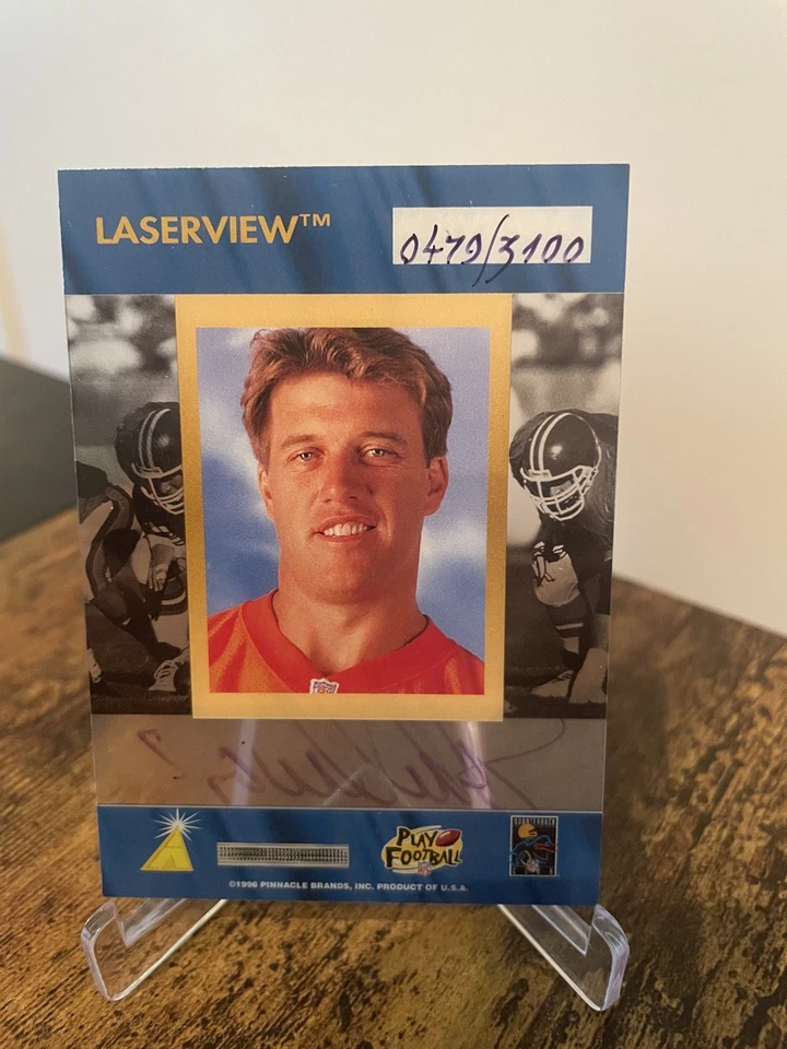1996 Pinnacle Laser View Inscriptions /3100 John Elway Auto HOF🔥 - Image 2 of 2
