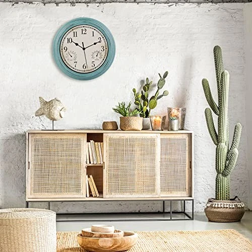 Reloj de Pared 12 Pulgadas Interior Exterior Retro Impermeable con Termómetro y Verde Foto 3 de 4