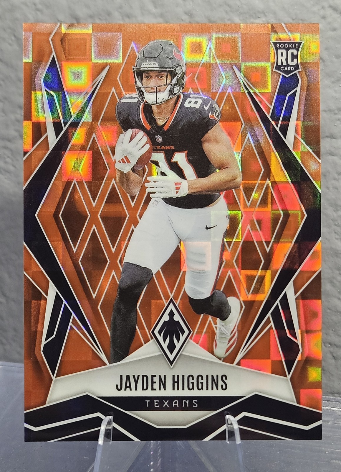2025 Panini Phoenix #180 Jayden Higgins Orange Pandora #/189 Texans RC