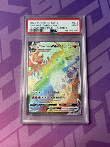 2020 Secret POKEMON SWORD & SHIELD CHAMPION'S PATH #074 Charizard Vmax PSA 9
