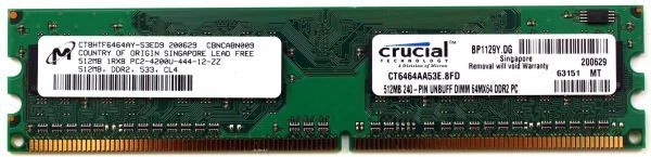 Memory 512mb,ddr2,533,cl4, 1rx8 pc2-4200u-444-12-zz, ct6464aa53e.8fd - Image 2 of 2