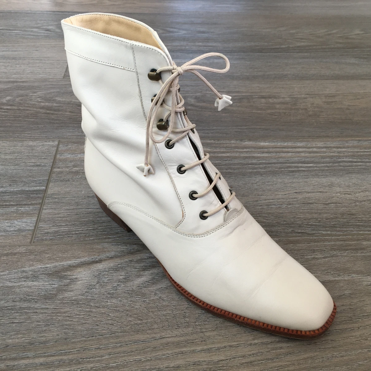 Gucci Combat Boots Booties Shoes Womens Size 5.5 US 35.5 EU Beige Leather