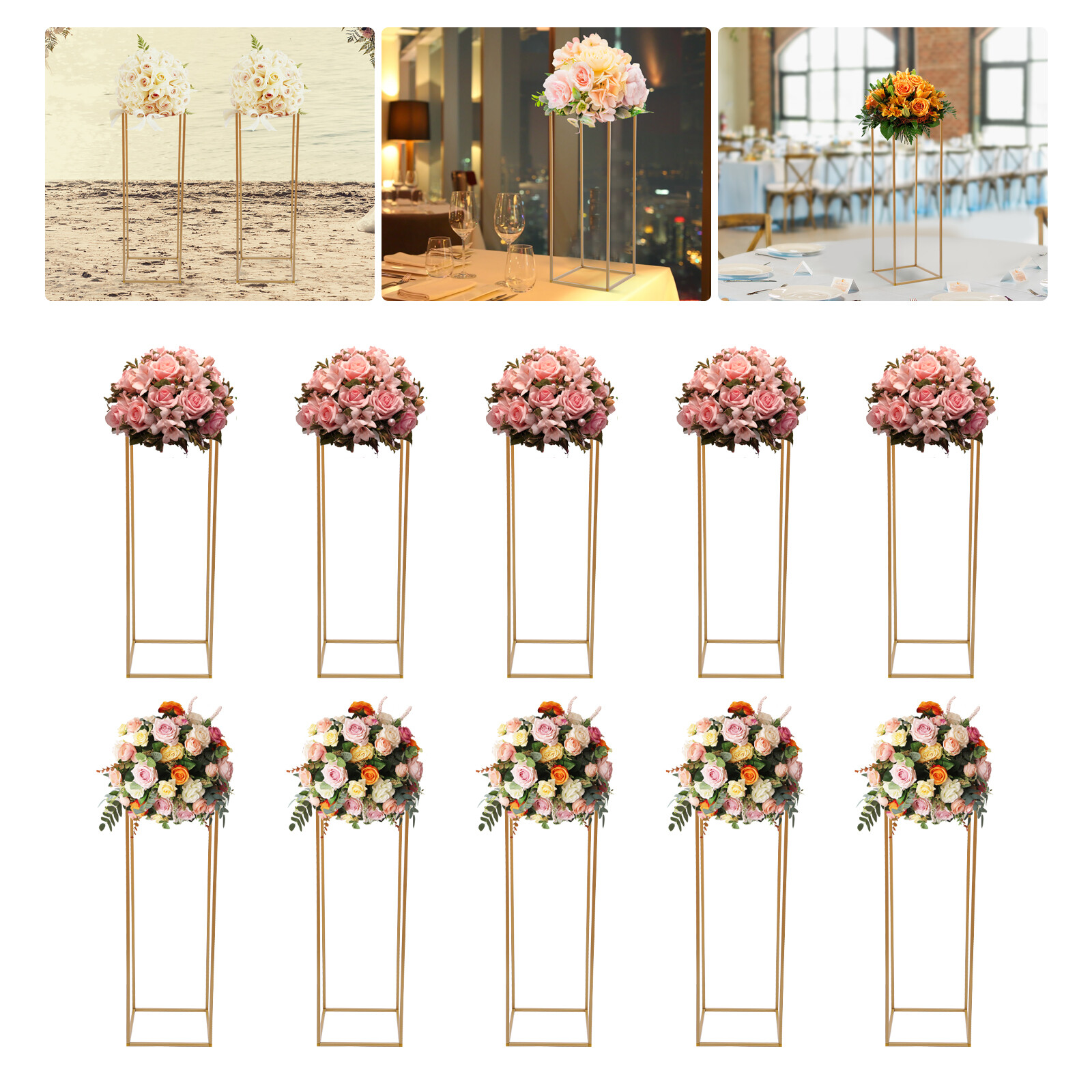 Flower Stand for Wedding Table 10x 31.5 in Tall Gold Metal Centerpieces Decor