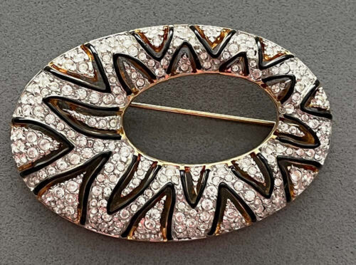 Prendedor SWAROVSKI Elíptico Cosmo Ovalado Cristal Pavimentado Estrás Esmalte Cisne Firmado - Imagen 2 de 6