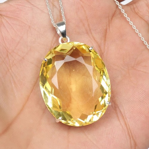 Meraviglioso Ciondolo Fatto a Mano Pietra Preziosa Topazio Limone Argento Sterling 925 A-52 - Foto 2 di 5