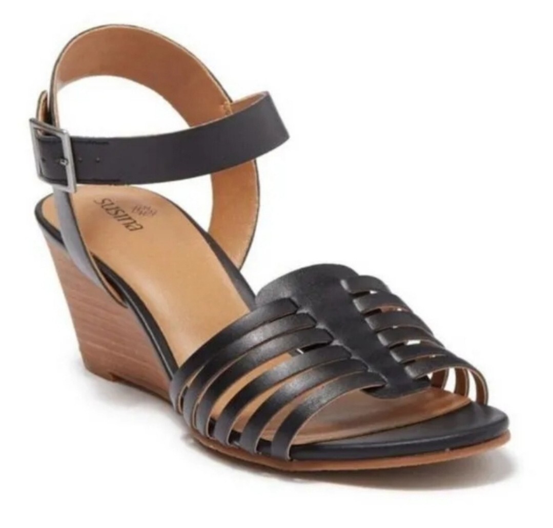 APL Sandalo Susina Terra nero con zeppa in pelle taglia 11 M