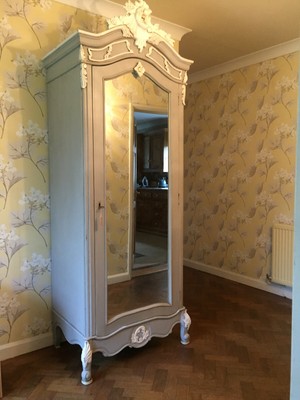Single French Rococo Armoire In Mercury Grey White Handmade